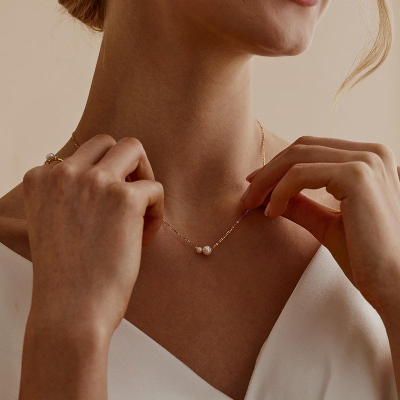 Treasure Bender Pearl Necklaces for Women Trendy, 14k Gold Plated Dainty Necklace Simple Pearl Drop Single Charm Pendant Necklace Birthday Wedding Gifts Gold Jewelry for Women - Image 2
